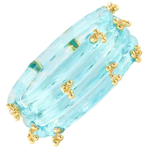 STYOLLO Crystal Kashmiri Ghungroo Glass Kada For Women & Girls | Decorative Stone Pattern | Festival Party Jewelry | Glass Bangle For Gift - Set of 4 (SYL_ABS6-Surf-2.8)
