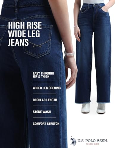 U.S. POLO ASSN. High Rise Wide Leg Jeans (UWAW24JEN159_Blue_32)