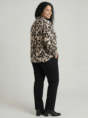 9 Impression Women's Leopard Print Polyester Casual Relax Fit Plus Size Shirt (Black & White; 4XL)