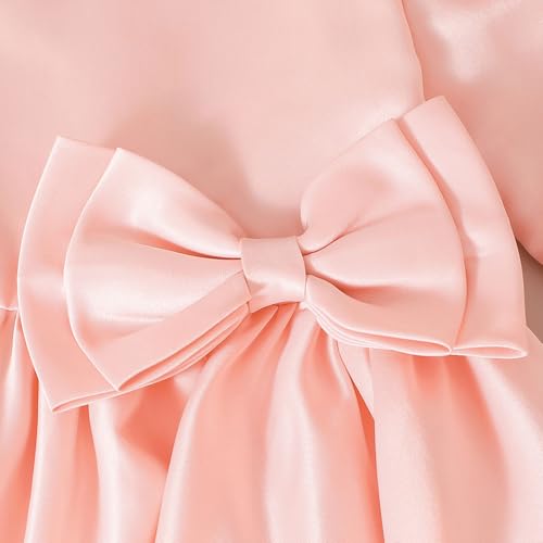 Hopscotch Girls Peach Short Sleeves Bow Applique Beaded Party Dress for Age (4-5 Years)