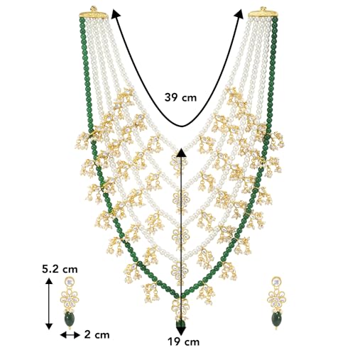 Peora Traditional Green Floral Multi Layered Long Necklace Earrings Jewellery Set For Women Girls