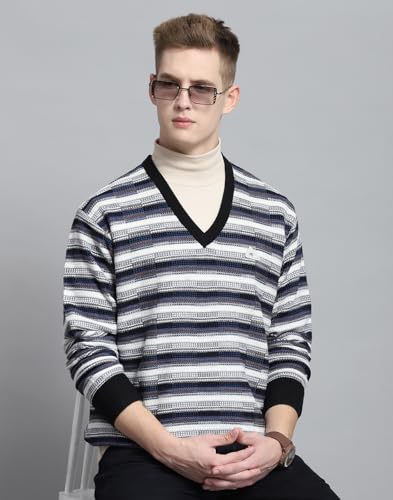 Monte Carlo Mens Self Design Black V Neck Full Sleeve Pullover_1243190VN-2