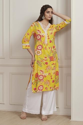 Biba Women Yellow Floral Printed Straight Kurta_46