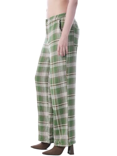 ONLY Women's Checked Flared Mid-Rise Green Pants
