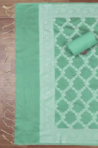BIBA Women Rama Green Cotton Unstitched Suit Set_FREE SIZE