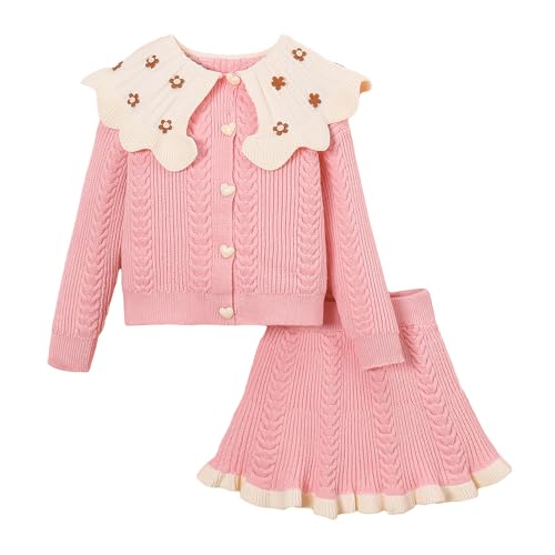 Hoscotch Girls Textured Pink Full Sleeves Skirt Set For Ages (4-5 Years)
