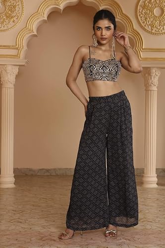 BIBA Women Black Viscose Georgette Bandhani Printed Fusion Set_36