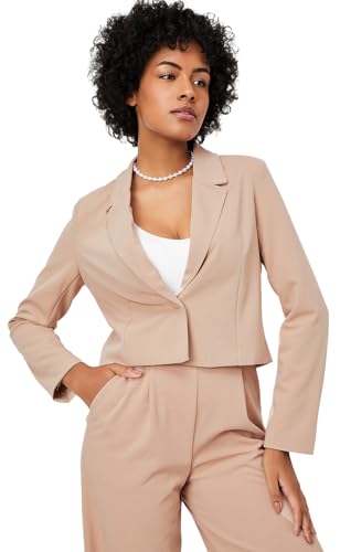 Max Kalki x Max Women Solid Cropped Blazer(Beige_2XL)