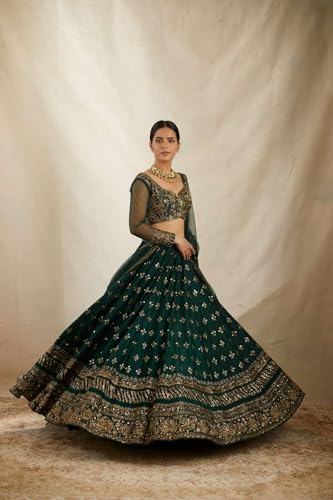 SATVASHIV Women's Chinon Embroidered Semi-Stitched Lehenga Choli Green Vally LH