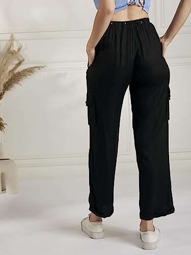 Marie Claire Women's Regular Fit Casual Pants (MC1863_Black_M)