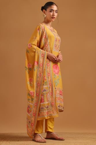 Soch Womens Mustard Muslin Digital Printed Botanical Salwar Suit