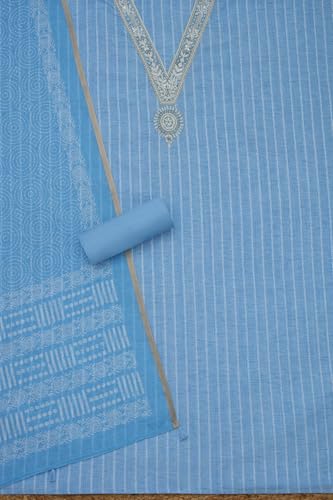 Soch Womens Powder Blue Cotton Embroidered Unstitch Dress Material With Beads