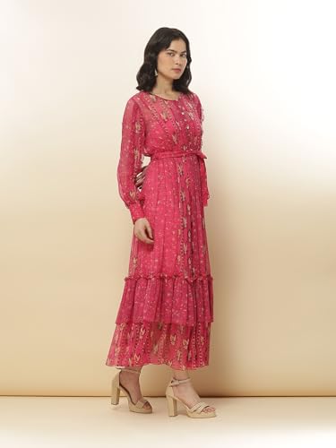 Label RITU KUMAR Fuchsia Botanic Print Long Dress with Inner