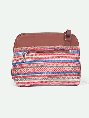 ZOUK Assam Tapestry Stripes Printed Vegan Leather Out Of Office Sling Bag With Adjustable Strap For Women's Girls