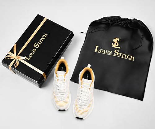 LOUIS STITCH Men’s Cosmic Yellow Lightweight Knitted Athleisure Sport Shoes | Casual Lace-Up Sneaker and Athleisure Wear | Perfect for Casual, Gym & Travel Wear | LS-AT-RFKN | UK-8
