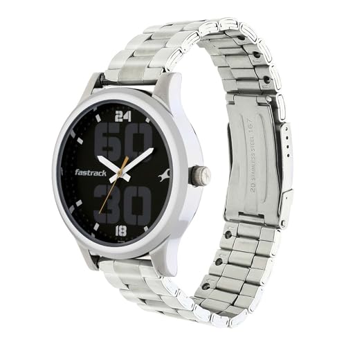 Fastrack Bold Quartz Analog Black Dial Silver Stainless Steel Strap Watch for Guys - NT38051SM04