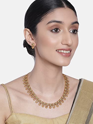 Peora Gold Plated Floral Designer Indian Traditional Necklace Earring Jewellery Set for Women Girls