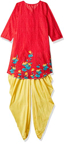 BIBA Girl's Cotton Printed Relaxed Kid Salwar Suit Set (Kw3535_Redyellow_7) 6 Years-7 Years