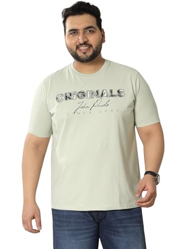 JOHN PRIDE Plus Size Men Regular Fit Printed Short Sleeves Green Round Neck Stretchable T-Shirt (JPTSR32461_5XL_Green)