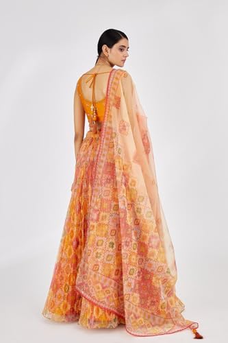 AG Clothing Women's Organza Semi Stitched Lehenga Choli With Dupatta | Digital Print With Creaz Pattern | Traditional, Wedding, Ethnic Wear Lehenga (ZC-MAndAKINI-Vol2i-121-Yellow)