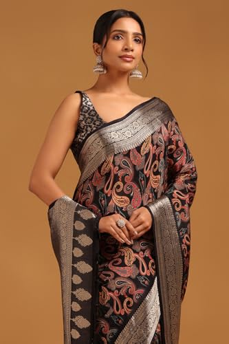 Soch Womens Black Silk Paisley Print Saree With Zari Woven
