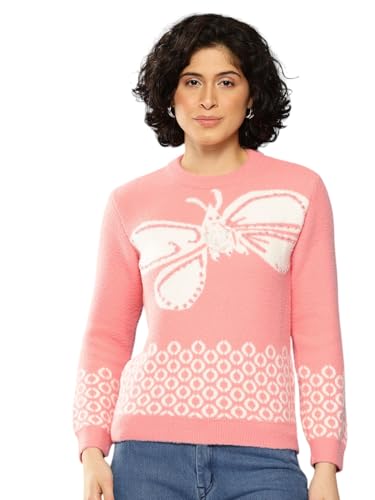 Aarika Womens Winter Wear Peach Colour Embellished Woolen Sweater-(S-L)-(OCT_TP-W-WL-MD-08-PEACH-M)