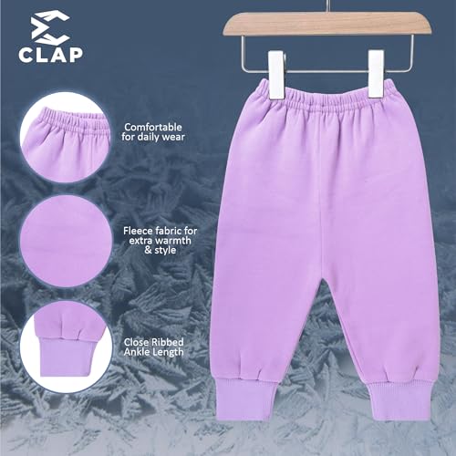 CLAP Unisex Baby Winter Warm Pants Kids Fleece Pajamas Leggings Set of 3 (3-4 Years, Purple Black Red)