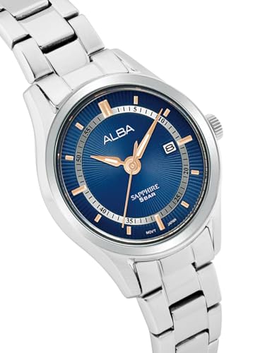 ALBA Stainless Steel Women Analog Wristwatch Ah7Bq5X1, Blue Dial, Silver Band