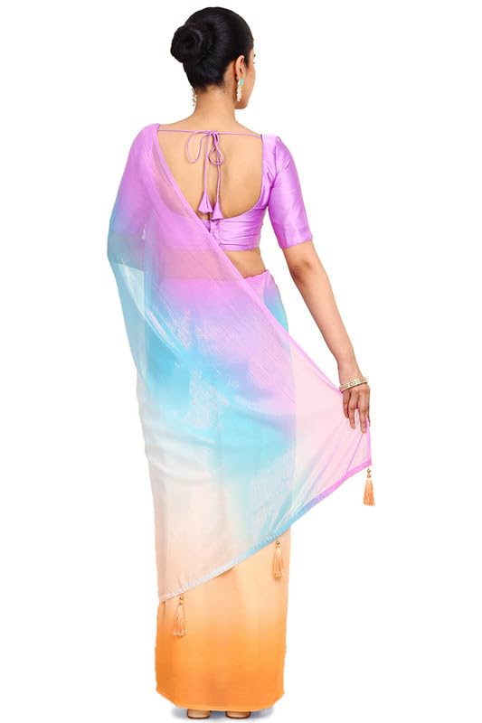 Soch Womens Lavender Chiffon Ombre Print Saree With Tassels