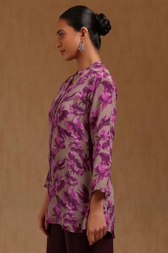 Soch Womens Purple Crepe Floral Print Tunic