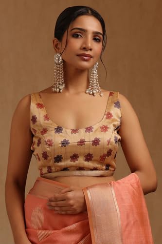 Soch Womens Peach Tussar Floral Zari Woven Saree