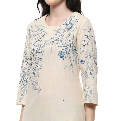 BIBA Women Off-White and Blue Cotton Straight Suit Set_44