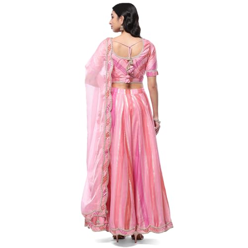 BIBA Women's Pink Polyester Straight Lehenga Set (SKDPSTLPRNCSS9513-SS24_PNK_XL)