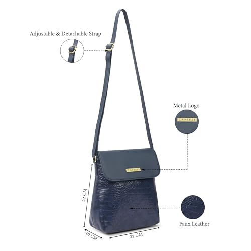 Caprese Pupa Large Crossbody Bag for Women with Adjustable Strap | Versatile Handbag with Zipper & Magnetic Button Closure for Everyday Use, Travel, and Special Occasions (Navy Blue)