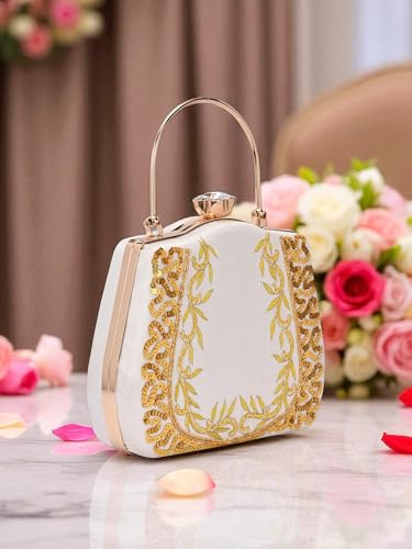TOOBA Handicraft Women's Floral Embroidered Sequinned Envelope Clutch Bag| Evening Bag, Bridal Purse & Party Handbag | Wedding & Special Occasion Clutch