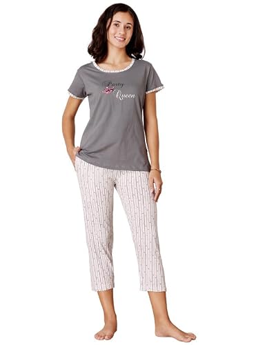 BODYCARE Women's Cotton Printed T-Shirt and Capri Set | Soft & Breathable Nightwear | Short Sleeves | Loungewear Co-Ord Set| BSCS16040_100 Multicolour