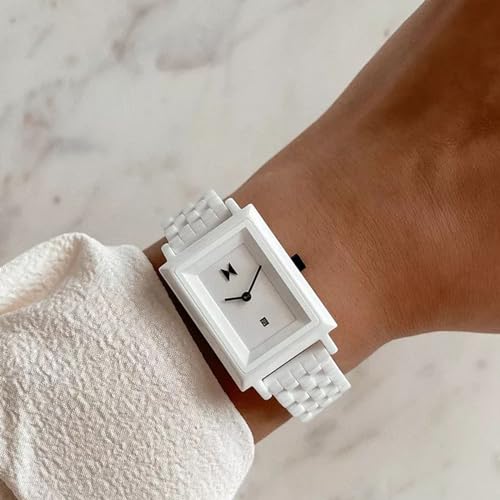 MVMT Sig Square Ceramic Analog White Dial Women's Watch-28000205-D
