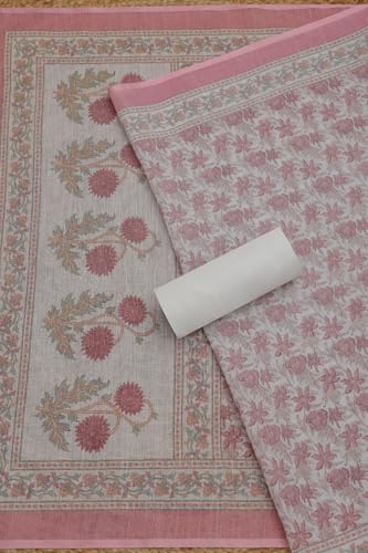 Soch Womens Off White Linen Blend Floral Print Unstitched Dress Material With Beads