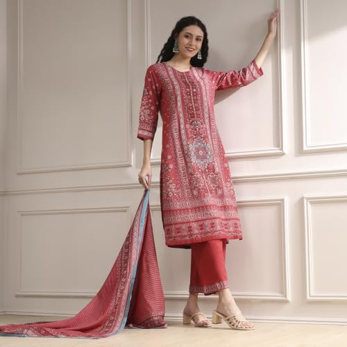 Biba Women Red Cotton Straight Printed Kurta Set_46