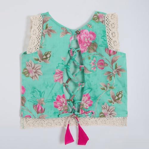 Hopscotch Girls Sleeveless Teal 2-Pc Floral Cotton Palazzo Set For Age (4-5 Years)