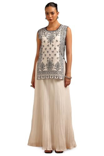 Soch Womens Off White Chanderi Botanical Co-Ord Set With Machine Embroidery