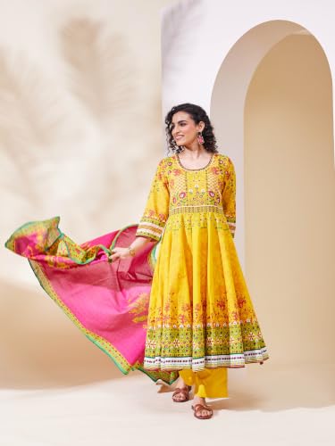 BIBA Cotton Printed Anarkali Semi_Formal Kurta Set