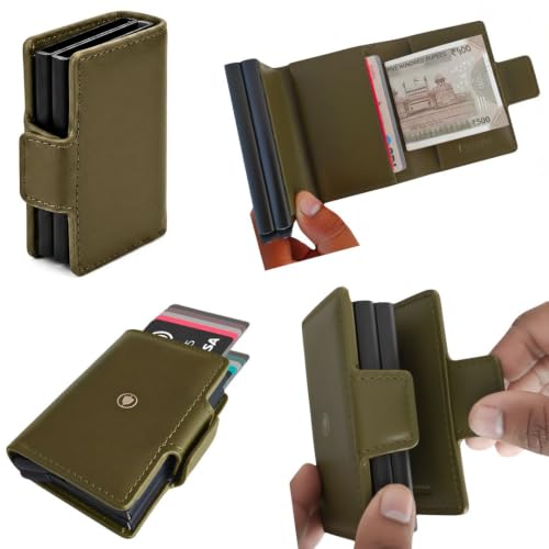 Bracevor Leather Wallet with Dual Popup Cardholders for Men Women - Dark Olive | 15-20 Cards | RFID Blocking| Magnetic Closure