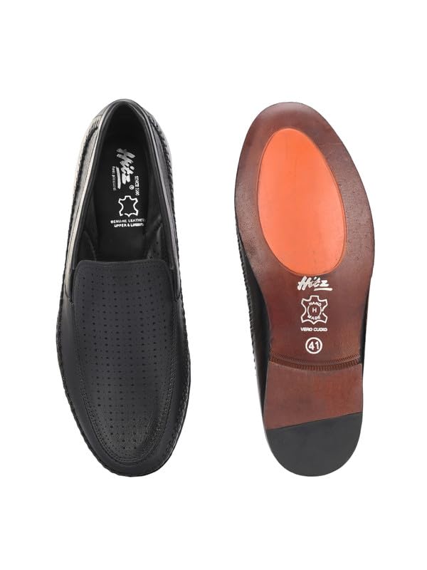 HITZ Men's Black Leather Formal Slip On Shoes - UK 7