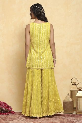 Biba Girls Yellow Polyester Dyed Straight Sharara Suit Set_16-17Y