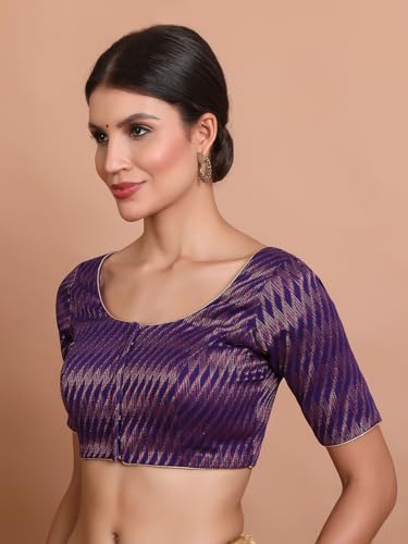 Salwar Studio Purple Brocade Round Neck Readymade Blouse