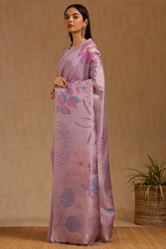 Soch Womens Lavender Tussar Woven Design Saree With Zari Woven