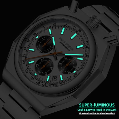 MF MINI FOCUS Unique Dress Men Watches (Chronograph/Waterproof/Luminous/Calendar) Big Face Stainless Steel Band Watches for Men, Black_Golden