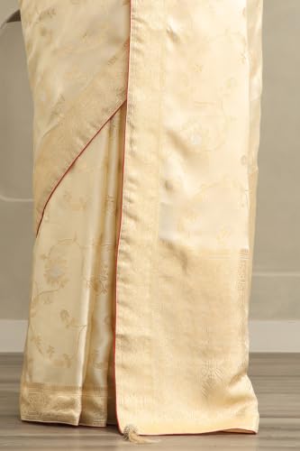 Soch Womens Cream Satin Botanical Zari Woven Saree