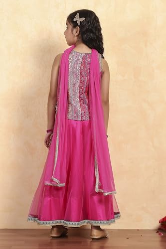 Biba Girl's Pik Polyester Yardyed Fitted Lehega Set